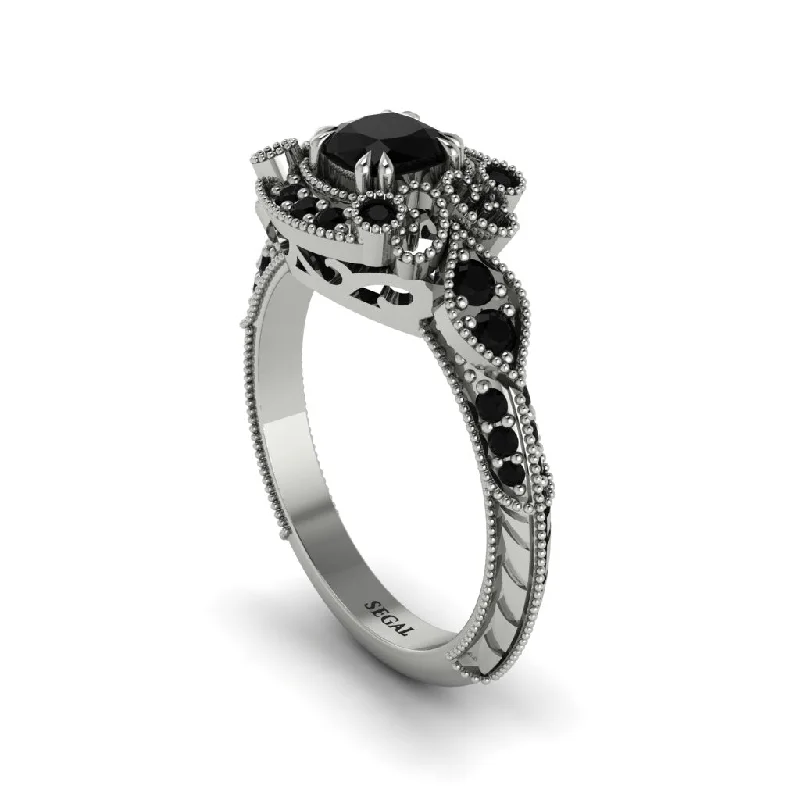 Simple Engagement Rings For Subtle Beauty-Black Diamond Vintage Filigree Cushion Cut Engagement Ring - Elaina No. 39