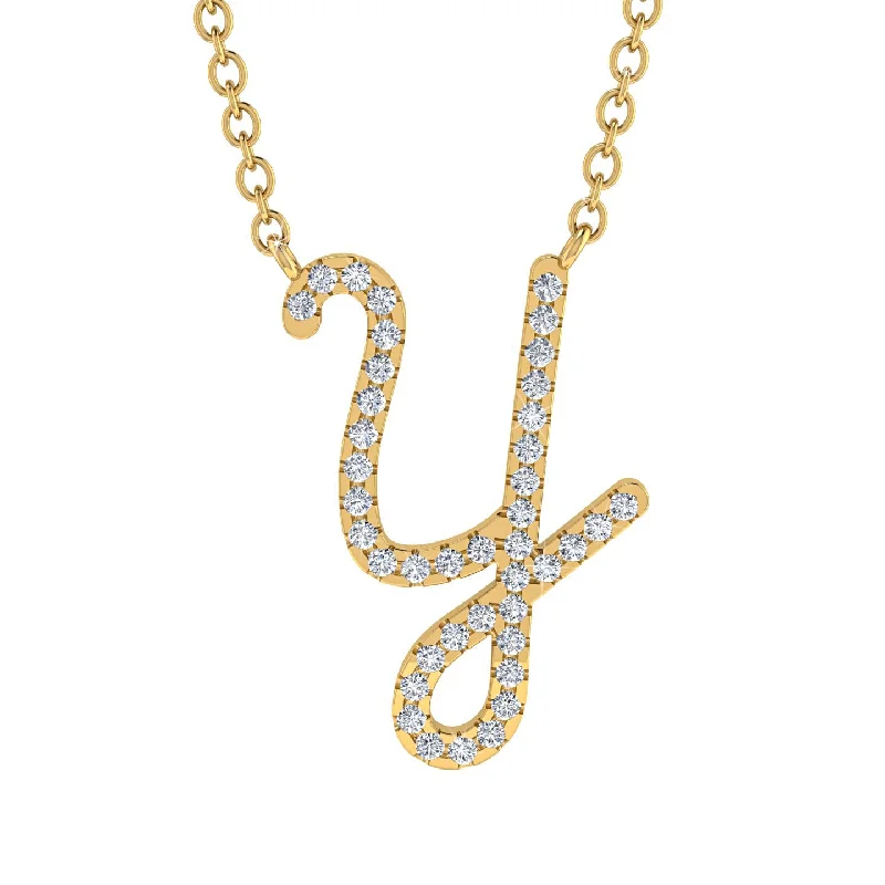 Diamond Gold Letter Necklace - Y