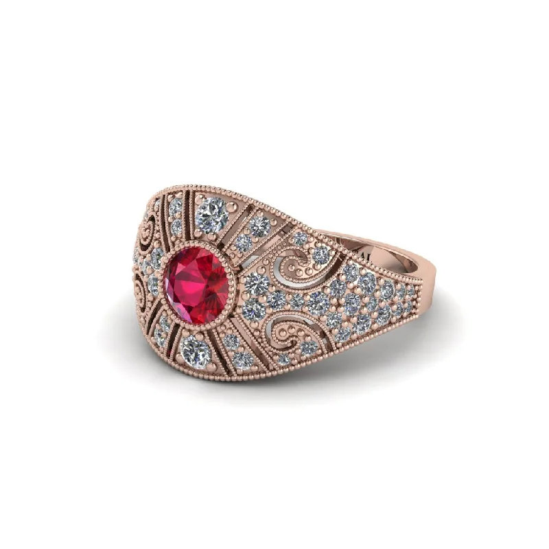 Elegant Sapphire Rings For Luxury Appeal-Ruby Vertical Three Stone Vintage Engagement Ring - Vivienne No. 11