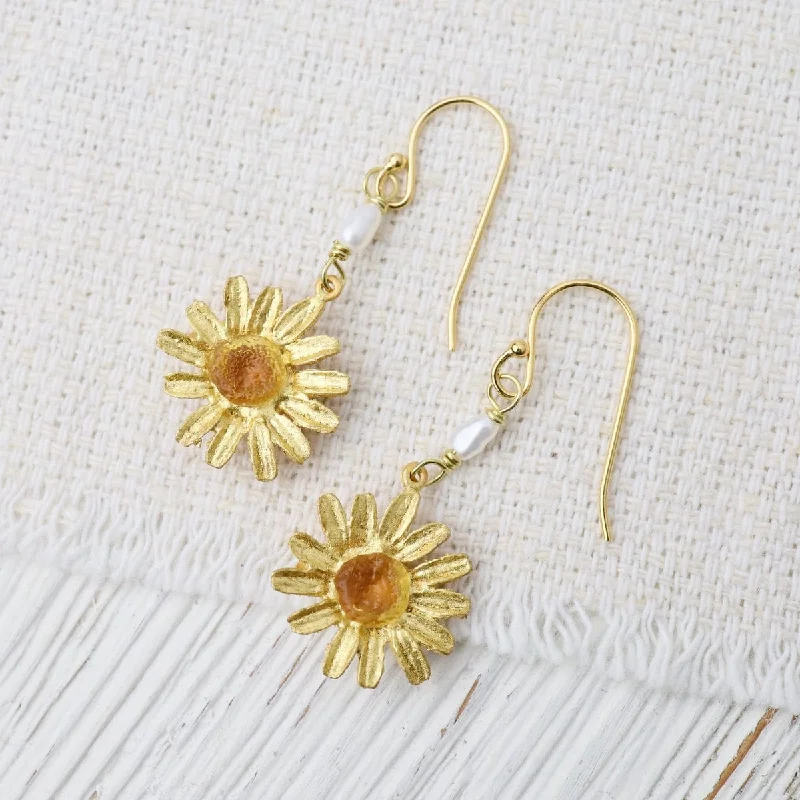 Sparkling Stud Earrings For Every Occasion-Golden Daisy Wire Earrings with Pearls