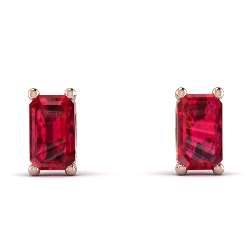 Sparkling Drop Earrings For Evening Glam-Hidden Diamonds Emerald Cut Ruby Earrings - Angel No. 71