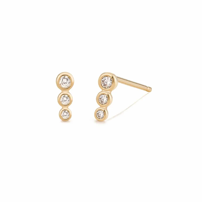 Lightweight Gold Earrings For Comfort-Graduated Bezel Diamond Stud Earrings