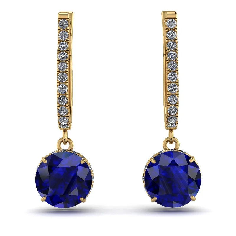 Unique Handmade Earrings For One-of-a-Kind Style-Sapphire Dangle Earrings With Hidden Halo - Adaline No. 13