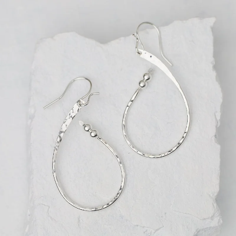 Simple Dangle Earrings For Casual Outfits-Sterling Silver Hammered Teardrop Earrings