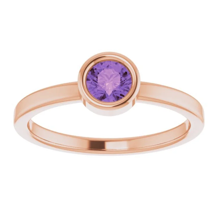 Custom Gemstone Rings For Special Occasions-14K Rose 4.5 mm Natural Amethyst Ring