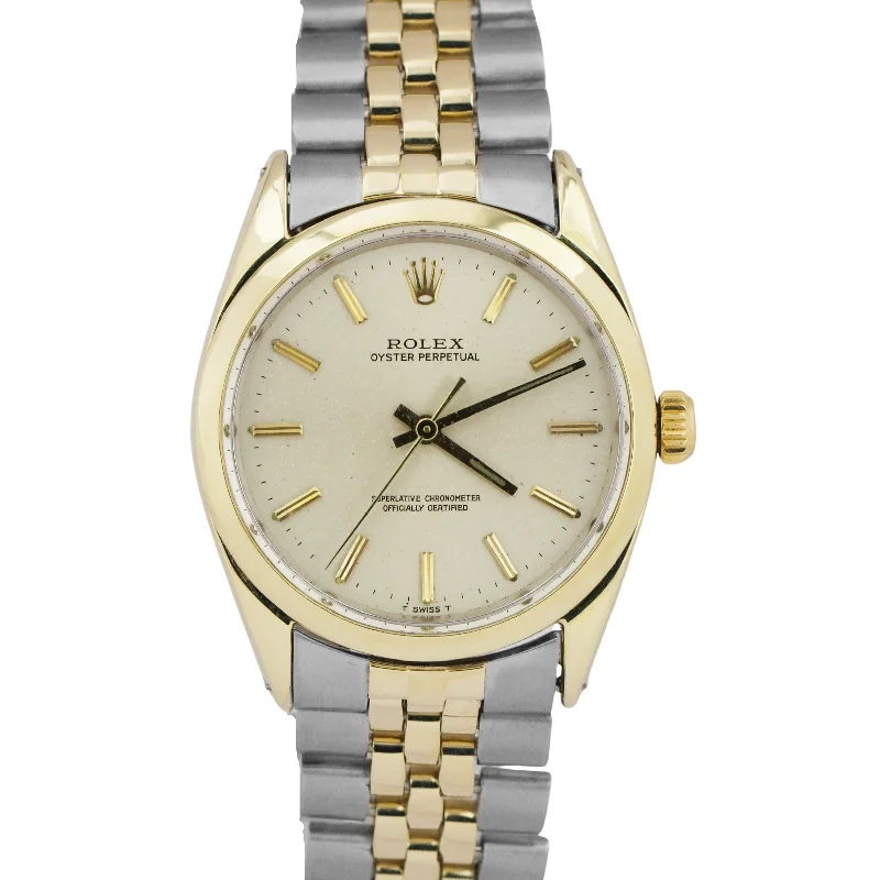 Beautiful Swiss Watches For Timeless Elegance-VINTAGE 1968 Rolex Oyster Perpetual SILVER 34mm 14K Gold Stainless Jubilee 1025