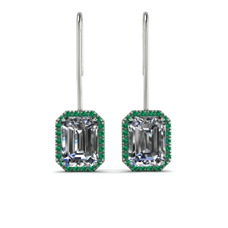 Unique Gold Earrings For Fashion Statements-Halo Emerald Cut Diamond Earrings - Izabella No. 18