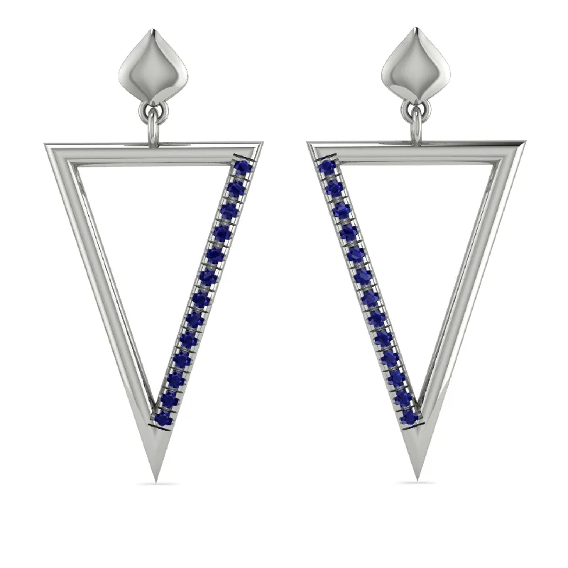 Trendy Earrings For Night Fashion-Triangle Sapphire Stud Earrings - Amiyah No. 15