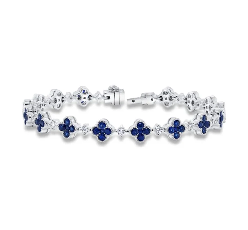 Gorgeous Topaz Bracelets For Vibrant Fashion-Precious Diamonds and Oval Blue Sapphire Alternating Bracelet in 18K White Gold