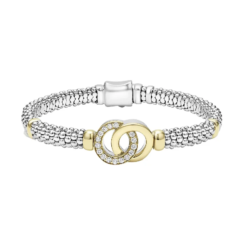 Custom Adjustable Bracelets For Comfortable Fit-Diamond Signature Caviar 6mm Interlocking Rope Bracelet in Sterling Silver and 18K Yellow Gold Size 7