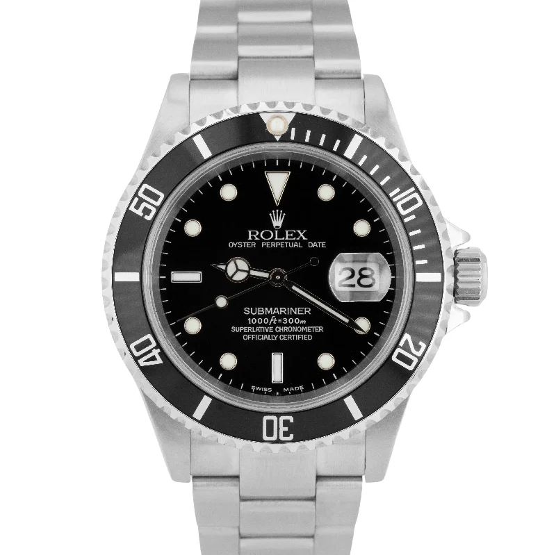 Timeless Titanium Watches For Durable Wear-MINT Rolex Submariner Date NO-HOLES CASE 16610 Stainless Steel 40mm Oyster Watch