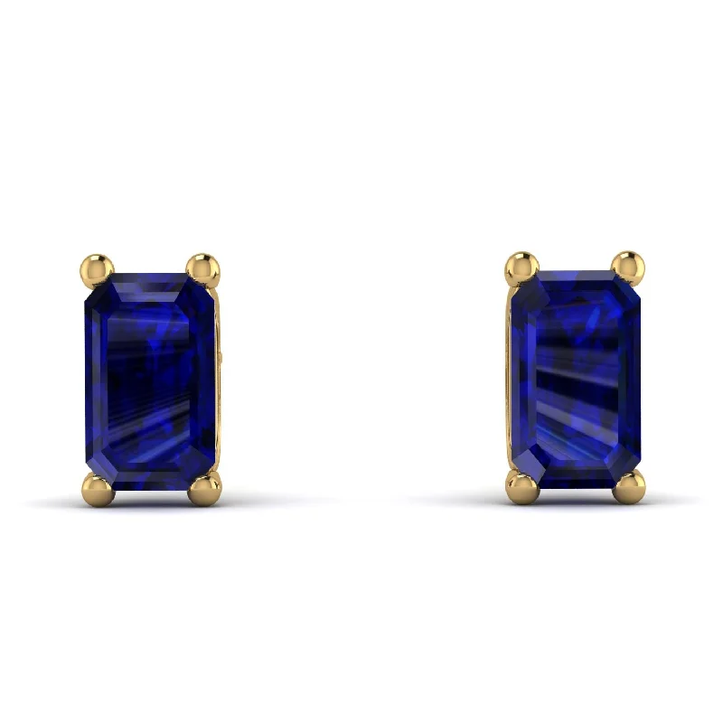 Beautiful Pearl Drop Earrings For Wedding Style-Hidden Diamonds Emerald Cut Sapphire Earrings - Angel No. 58