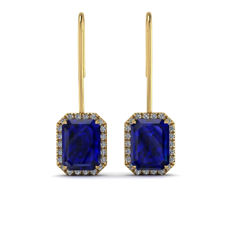 Colorful Earrings For Summer Fashion-Halo Emerald Cut Sapphire Earrings - Izabella No. 13