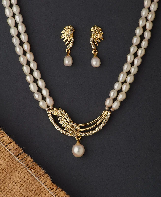 Trendy leaf Real Pearl Necklace Set