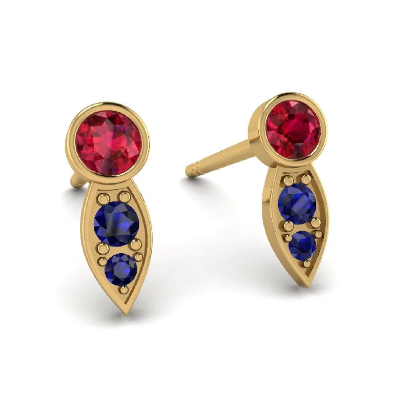 Beautiful Earrings For Formal Gatherings-Bezel Ruby Earrings In Pear Shaped - Aniya No. 70