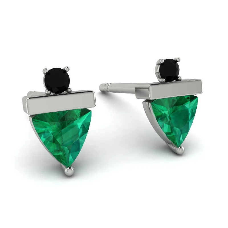 Trendy Silver Earrings For Stylish Women-Triangle Emerald Earrings With Round Stone - Estella No. 36