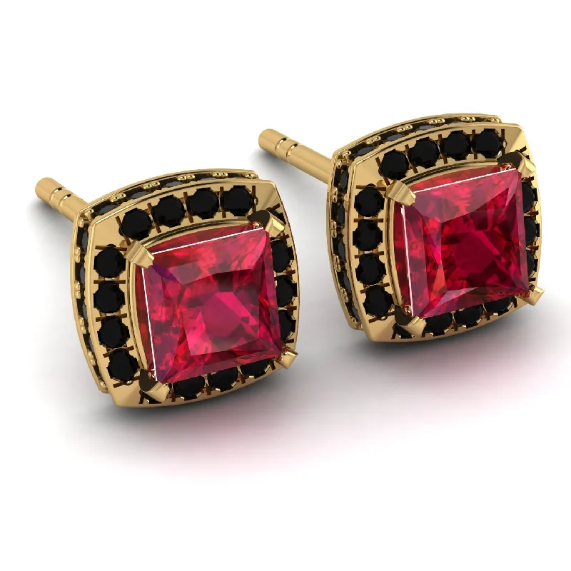 Sparkling Gemstone Earrings For Evening Wear-Hidden Halo Princess Ruby Earrings - Georgia No. 40