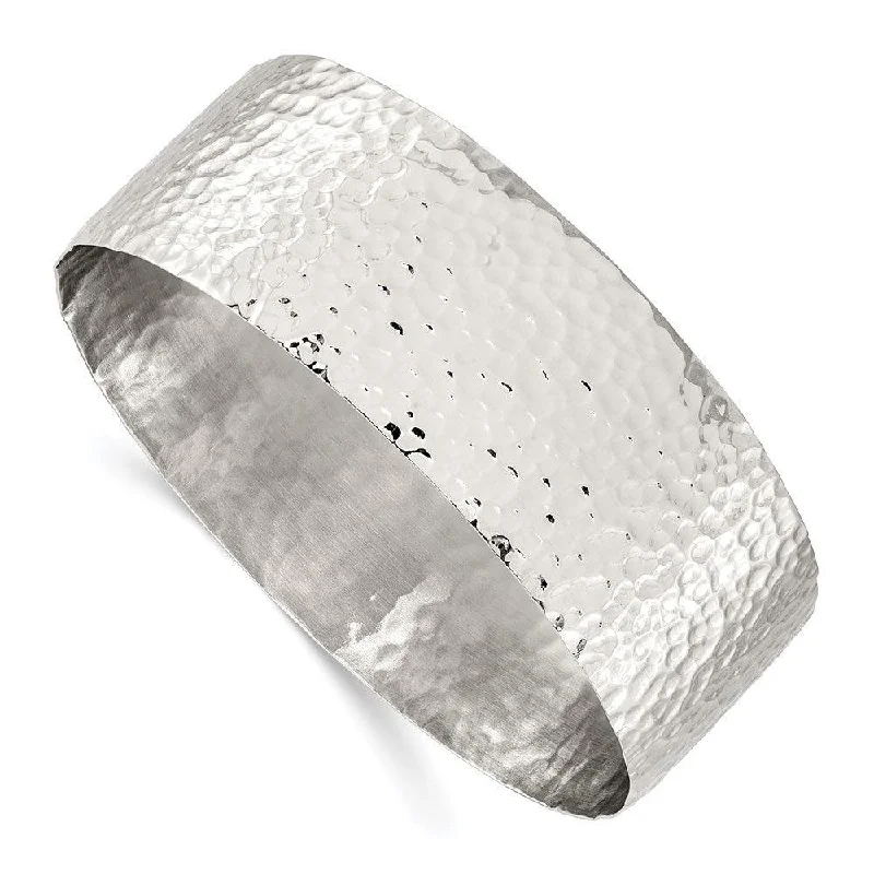 Luxury Diamond Bangles For Special Occasions-Stainless Steel Polished Hammered Bangle