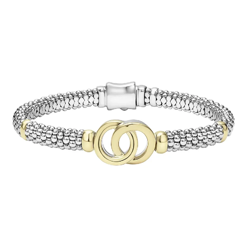 Sparkling Crystal Bracelets For Special Occasions-Signature Caviar Interlocking Beaded Rope Bracelet in Sterling Silve and 18K Yellow Gold, Size 7