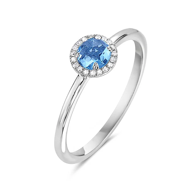 Timeless Gemstone Rings For Elegant Style-Blue Topaz And Diamond Halo Ring