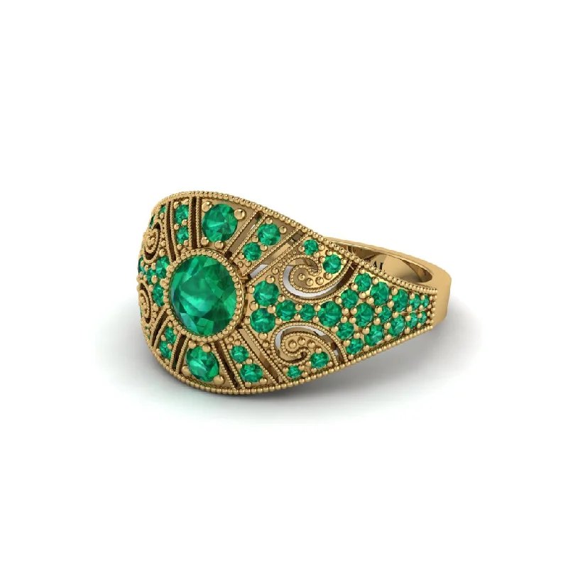 Stunning Cocktail Rings For Glamorous Parties-Emerald Vertical Three Stone Vintage Engagement Ring - Vivienne No. 19