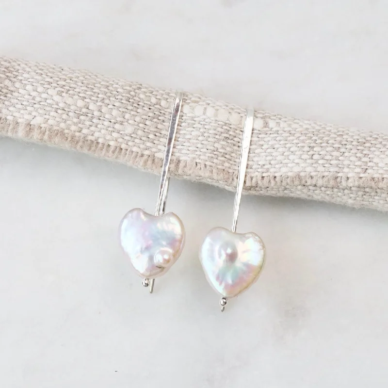 Unique Earrings For Artistic Style-Heart Pearl Stick Earrings