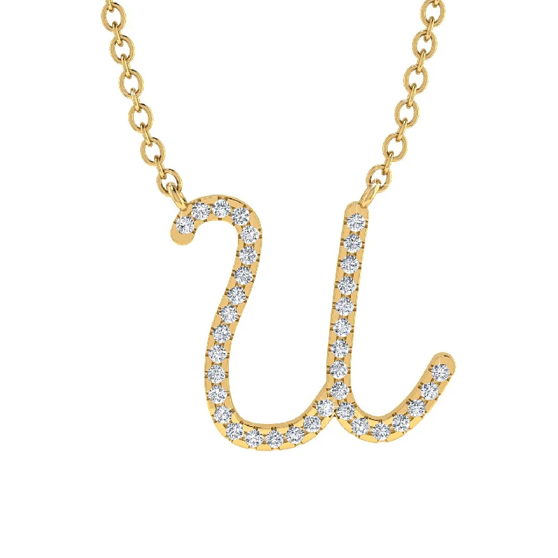 Diamond Gold Letter Necklace - U