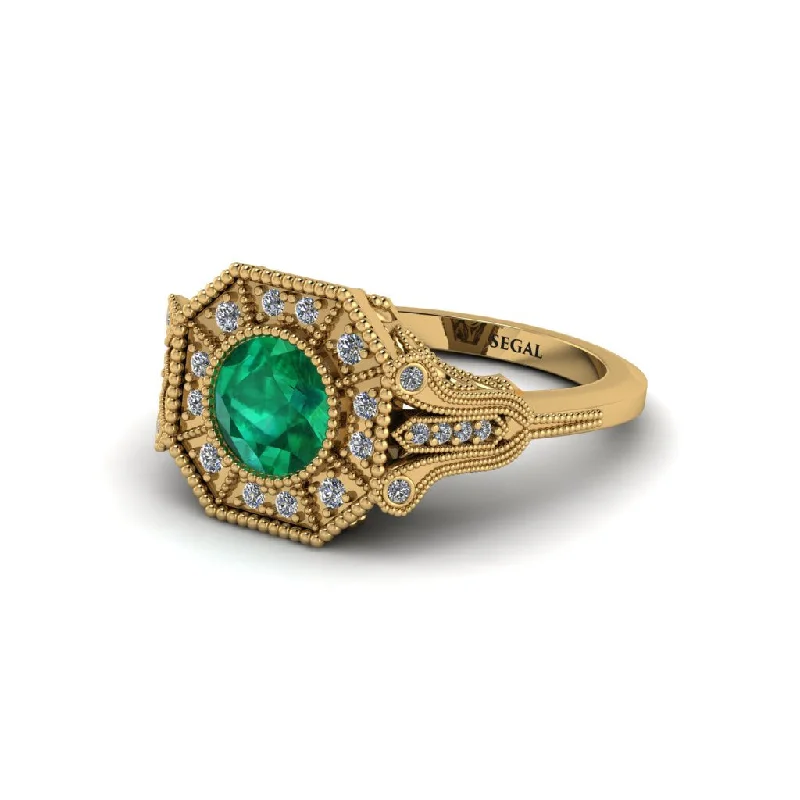 Classic Wedding Bands For Timeless Love-Emerald 14K Gold Art Deco Engagement Ring - Erin No. 4