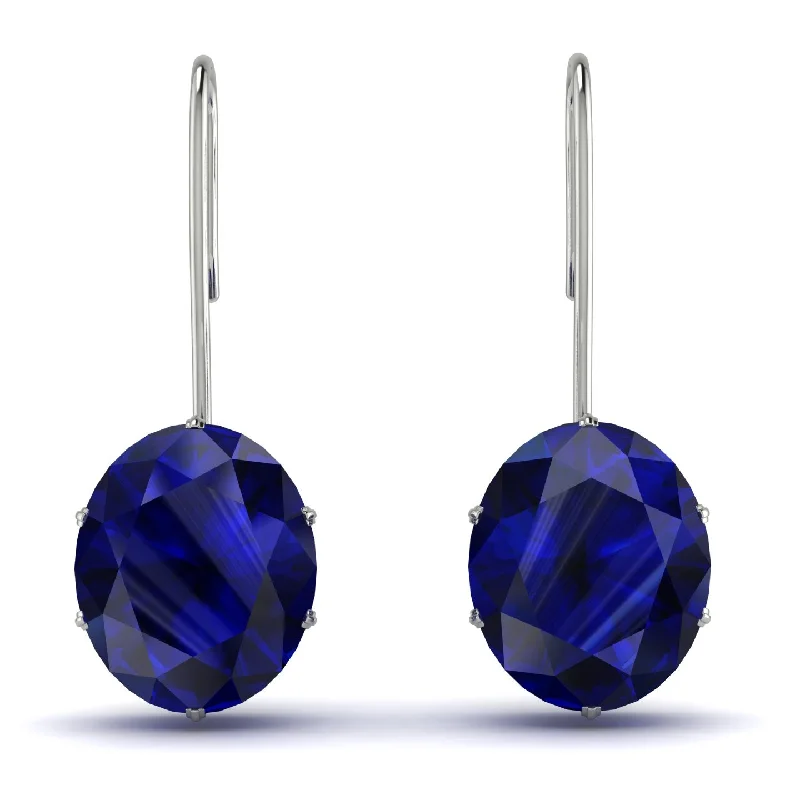 Large Gemstone Earrings For Fashion Statements-Oval Hidden Halo Sapphire Earrings - Gemma No. 30