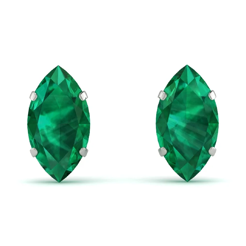 Elegant Gold Earrings For Bridesmaids-Hidden Halo Marquise Emerald Earrings - Journey No. 66