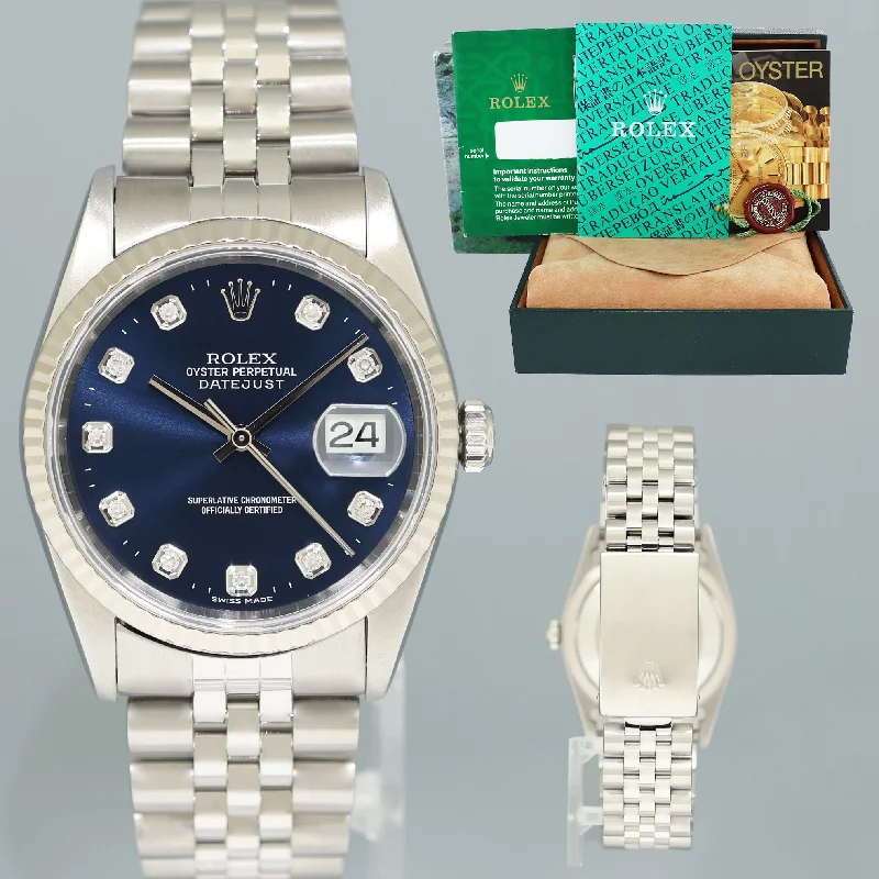 Timeless Swiss Watches For Luxury Appeal-MINT Rolex DateJust 16234 Blue Diamond Jubilee White Gold Fluted Watch Box