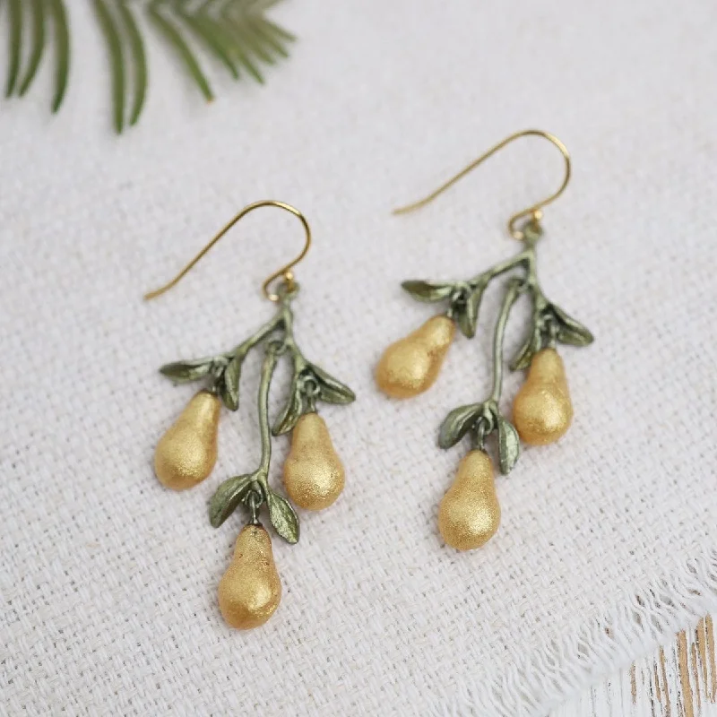 Simple Beaded Earrings For Casual Wear-Golden Pear 3 Drop Wire Earrings