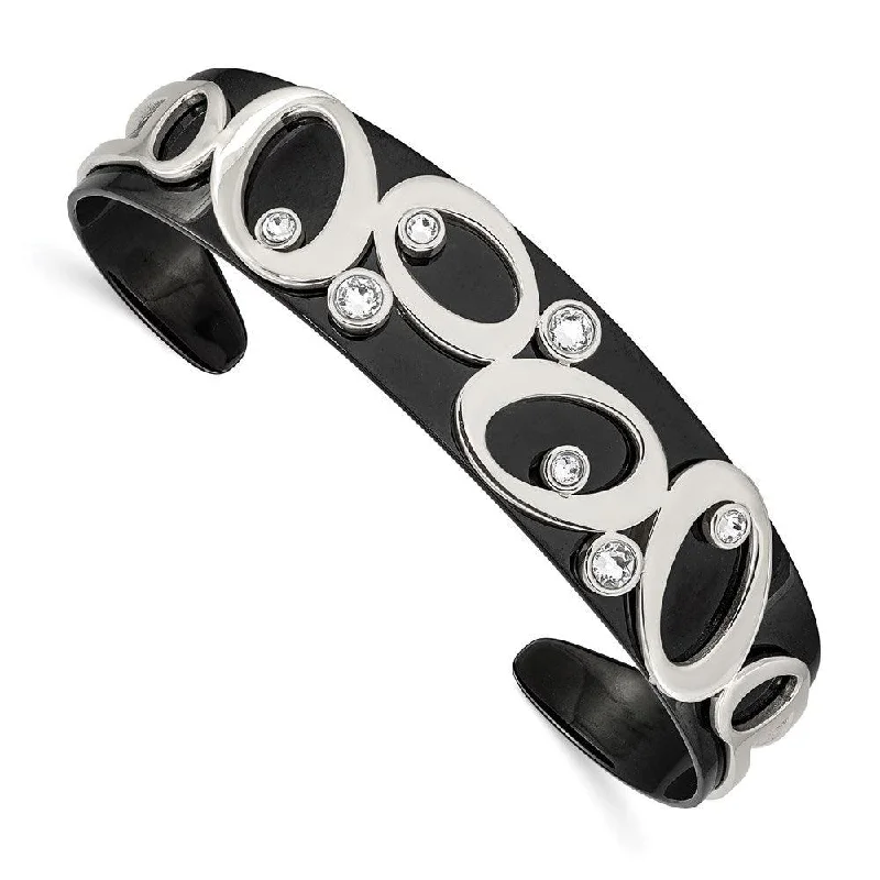 Timeless Platinum Bangles For Lasting Glam-Stainless Steel Polished Black IP w/Swarovski Crystal 15.00mm Bangle