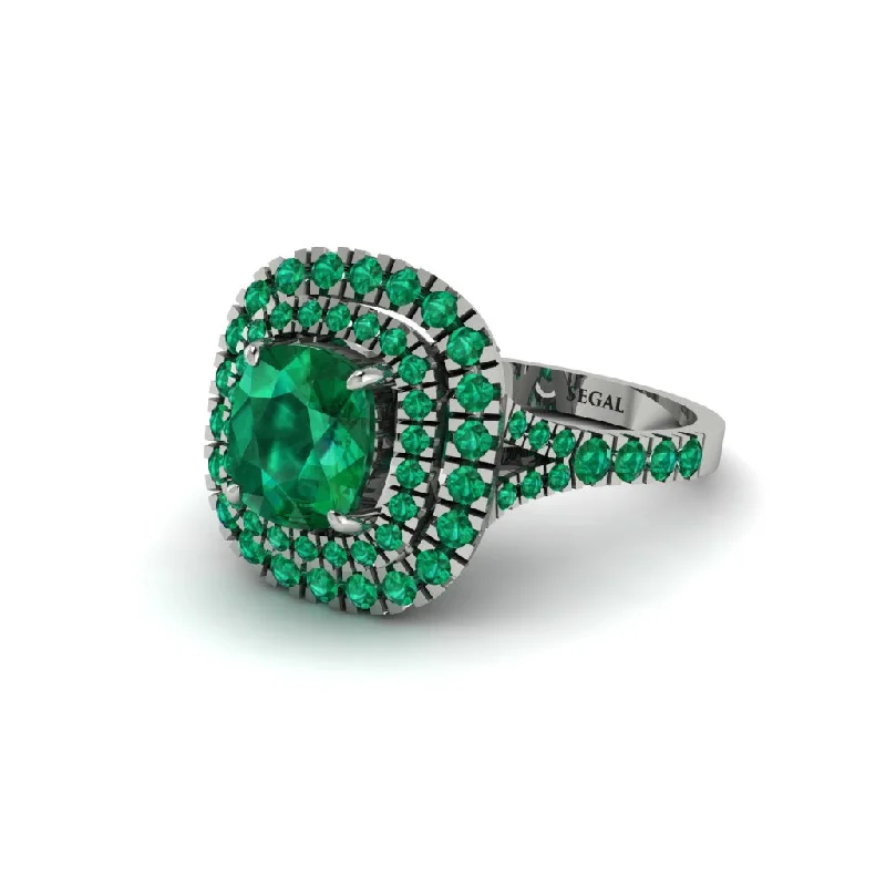 Classic Engagement Rings For Timeless Style-Emerald Double Halo Cushion Cut Engagement Ring - Courtney No. 21