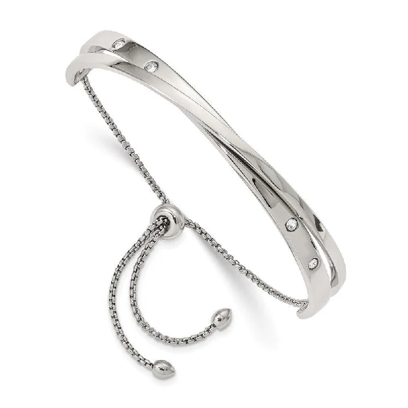 Simple Charm Bangles For Personalized Touch-Stainless Steel Polished with Crystals from Swarovski Adjustable Bangle