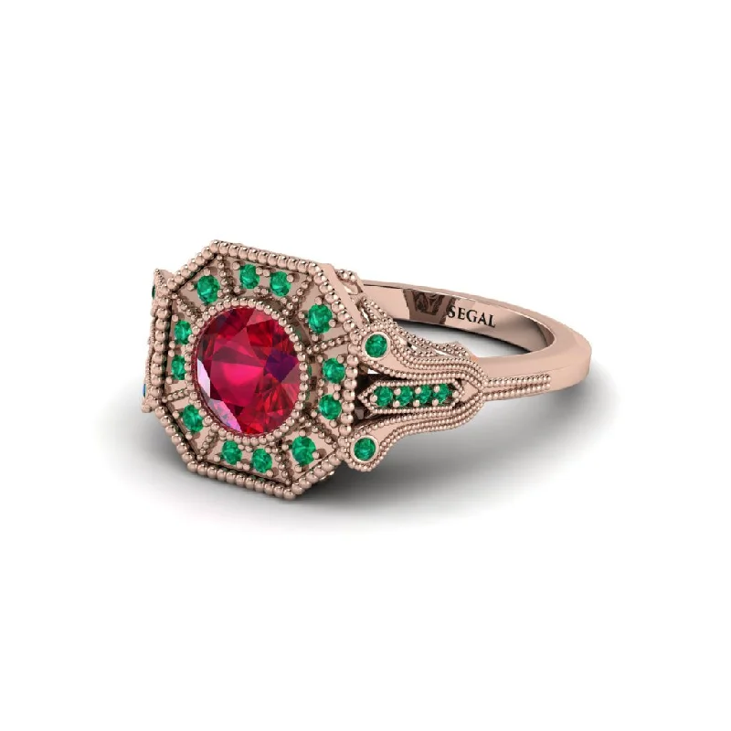 Classic Engagement Rings For Elegant Glam-Ruby 14K Gold Art Deco Engagement Ring - Erin No. 26