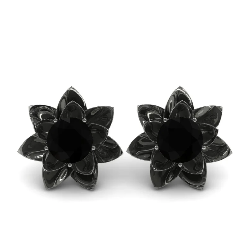 Beautiful Crystal Earrings For Wedding Glam-Lotus Flower Black Diamond Earrings - Lotus no. 6