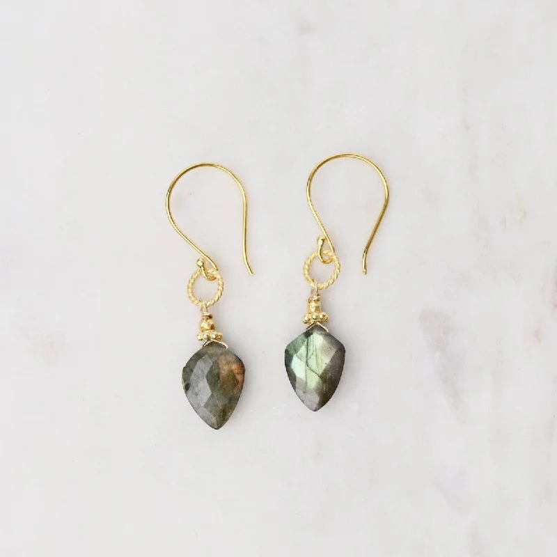 Personalized Drop Earrings For Custom Gifts-Gold Labradorite Spade Earrings