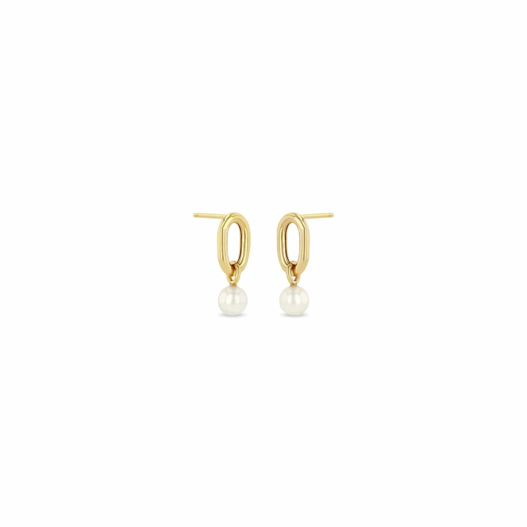 Simple Pearl Earrings For Subtle Charm-14k Single Extra-Extra Large Square Oval Link & Pearl Drop Earrings