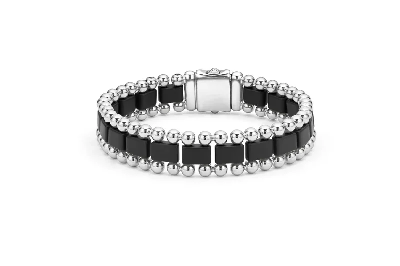 Elegant Crystal Bangle Bracelets For Special Occasions-Anthem Caviar Link Bracelet in Sterling Silver and Matte Black Ceramic, Size 7