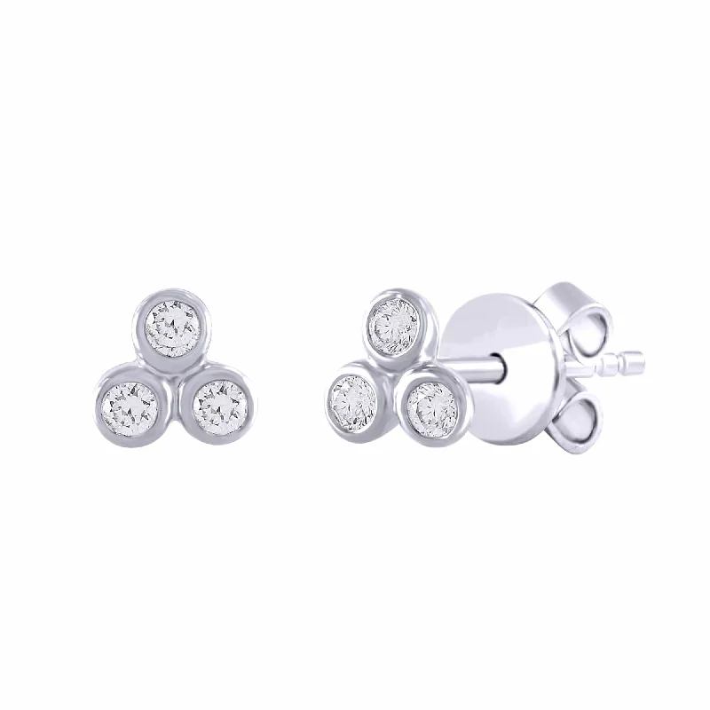 Colorful Earrings For Casual Looks-14k White Gold Trio Diamond Post Earrings