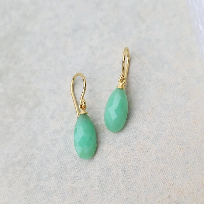 Lightweight Gold Earrings For Comfort-Wire Faceted Chrysoprase Earrings