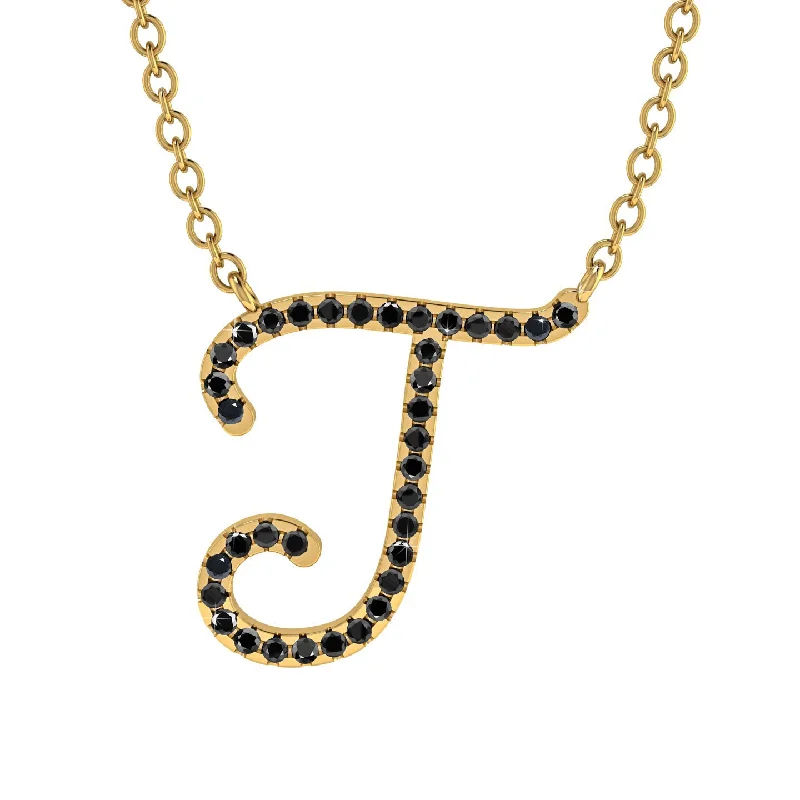 Black Diamond Gold Letter Necklace - T