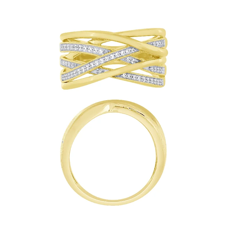 Unique Platinum Rings For Special Occasions-14K Yellow Gold 1/5Ct Diamond Layered Fashion Ring