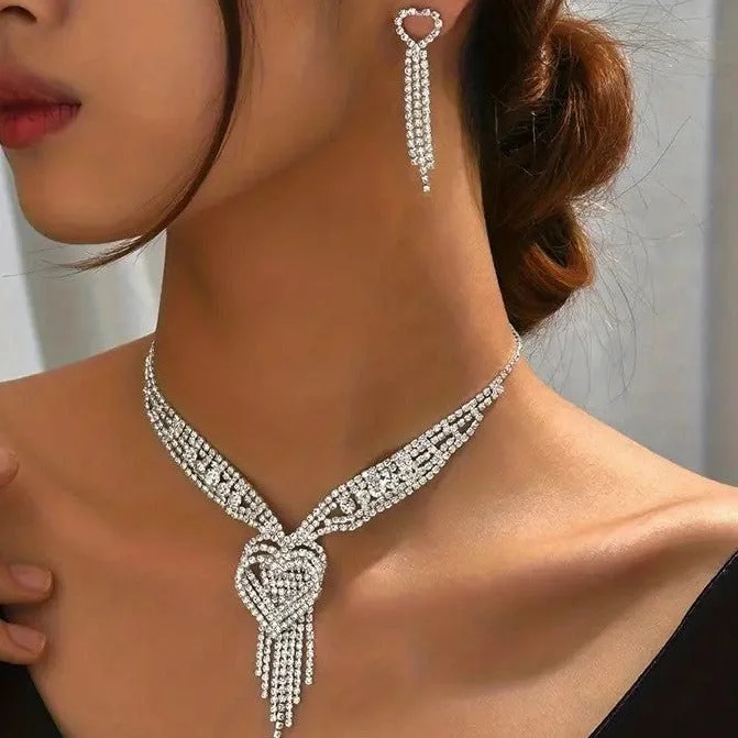 3pcs Jewelry Set l Silver l Gold Rhinestone Earrings l Necklace l Bracelet l Prom l Wedding JS-947