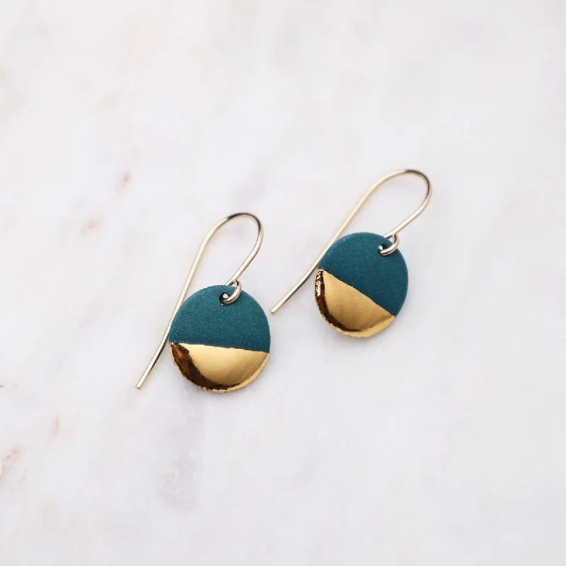 Artistic Beaded Earrings For Boho Looks-Teal Gold Dipped Circle Drop Earrings