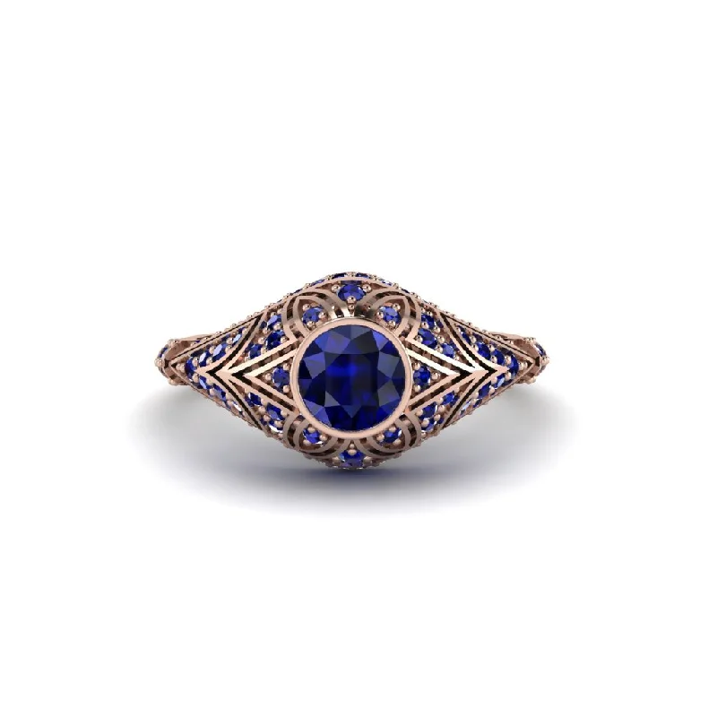 Simple Engagement Rings For Subtle Glam-Sapphire Bezel Vintage Filigree Engagement Ring - Kendall No. 74