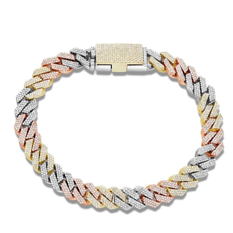 Classic Silver-Tone Bracelets For Timeless Wear-10K Gold Tri-Tone 1.76ct Diamond Cuban Bracelet