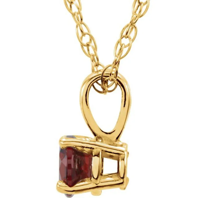 14K Yellow 3 mm Imitation Mozambique Garnet Youth Solitaire 14" Necklace