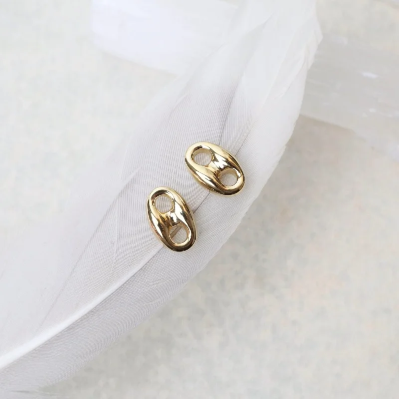 Gold Stud Earrings For Fashionable Wear-14K Medium Mariner Link Stud Earrings